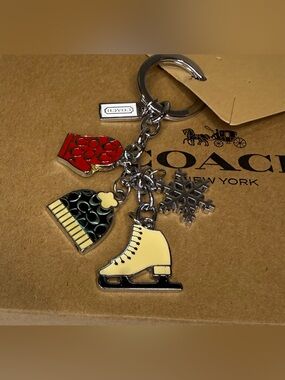 Coach Enamel Winter Charm Key Ring in Red, Black, Yellow & Silver NWOT